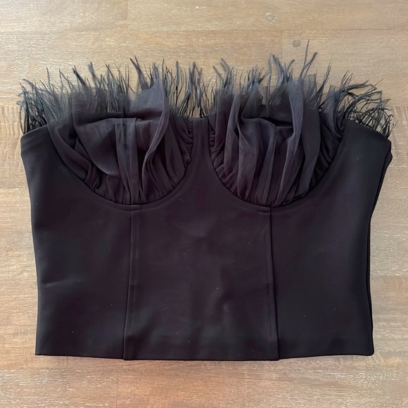 Eva Franco Strapless Tulle Corset Top Feathers Black NWT - Picture 6 of 16
